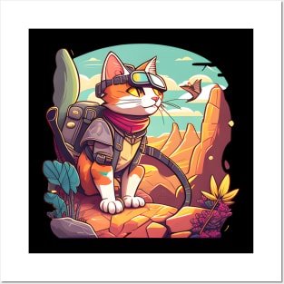 Happy Cute Adventure Cat Born to Explore - Cat Travel Posters and Art